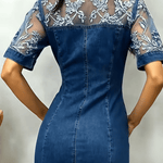 Vestido Camisa de Jeans com Renda e Malha para Mulheres - | Benedita Lisboa
