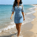 Vestido Camisa de Jeans com Renda e Malha para Mulheres - | Benedita Lisboa