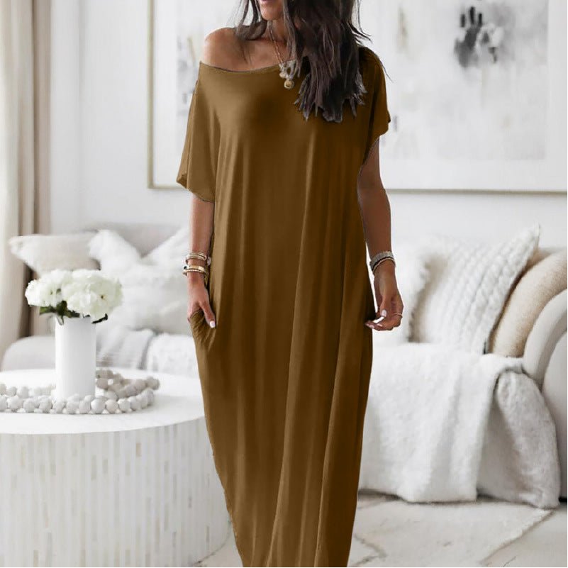 Vestido Casual Assimétrico Oversized de Ombro Descido - | Benedita Lisboa