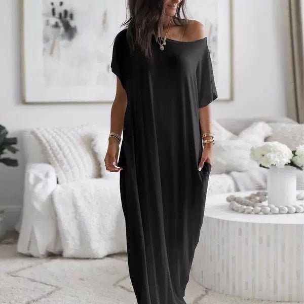 Vestido Casual Assimétrico Oversized de Ombro Descido - | Benedita Lisboa