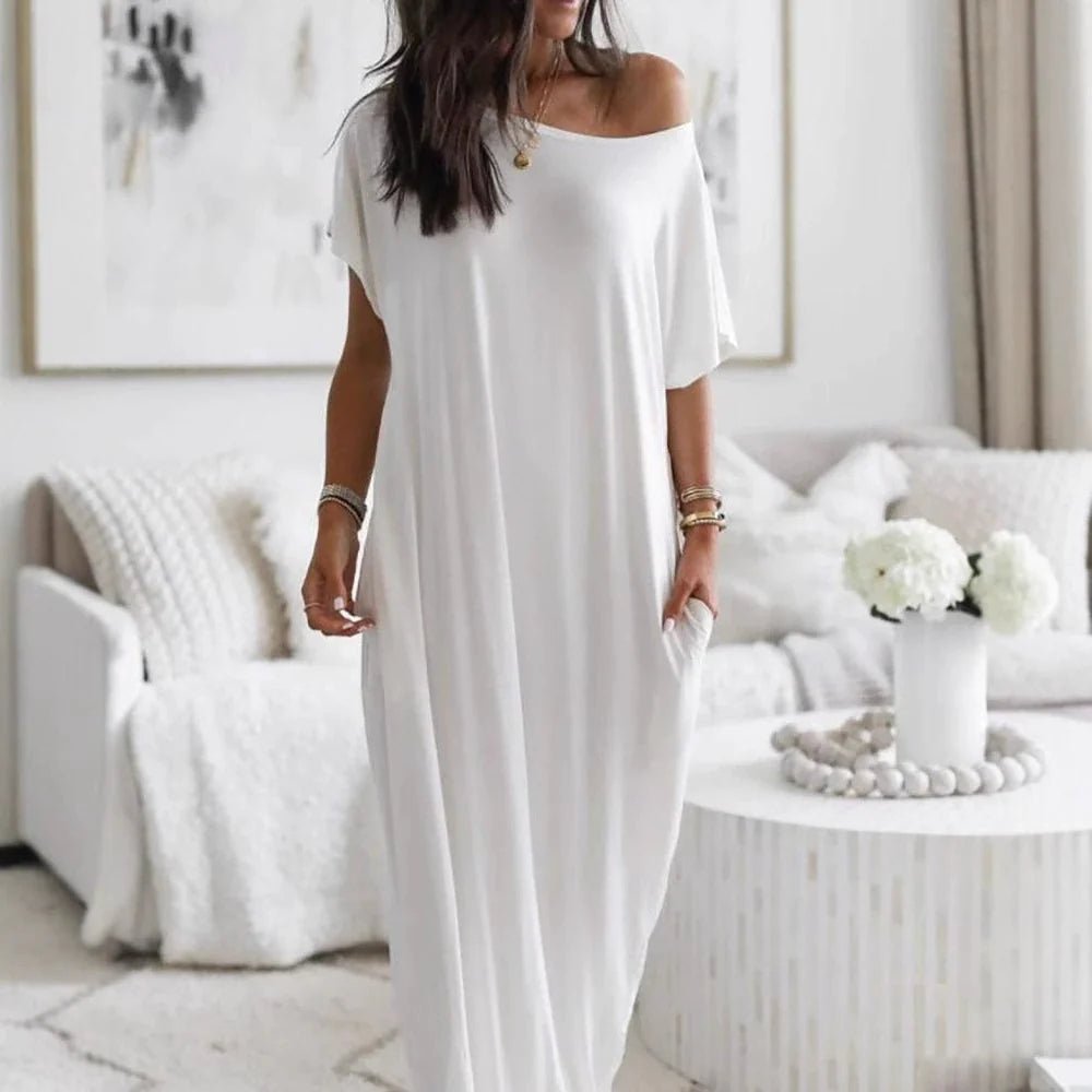 Vestido Casual Assimétrico Oversized de Ombro Descido - | Benedita Lisboa