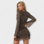 Vestido de malha com estampado de leopardo e mangas largas - | Benedita Lisboa