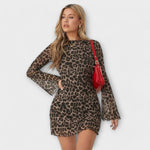 Vestido de malha com estampado de leopardo e mangas largas - | Benedita Lisboa