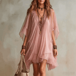 Vestido de praia em chiffon com decote em V - | Benedita Lisboa