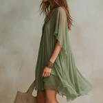 Vestido de praia em chiffon com decote em V - | Benedita Lisboa