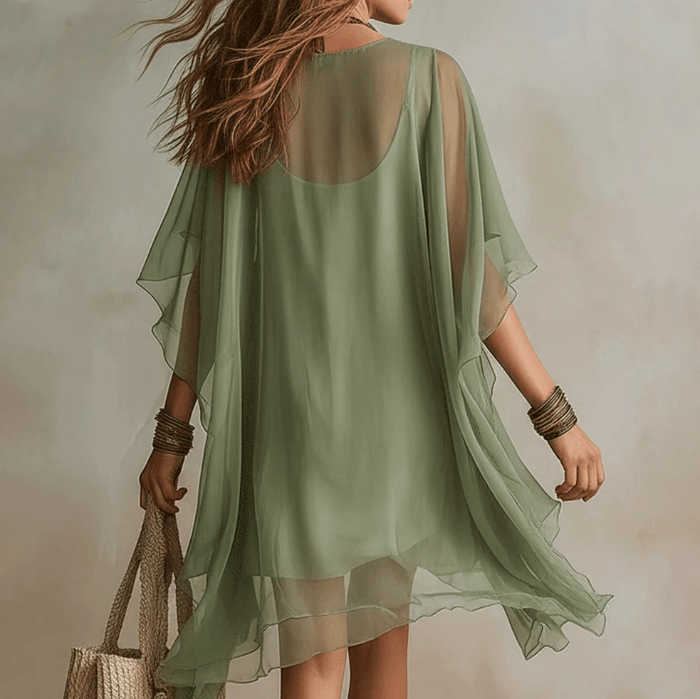 Vestido de praia em chiffon com decote em V - | Benedita Lisboa