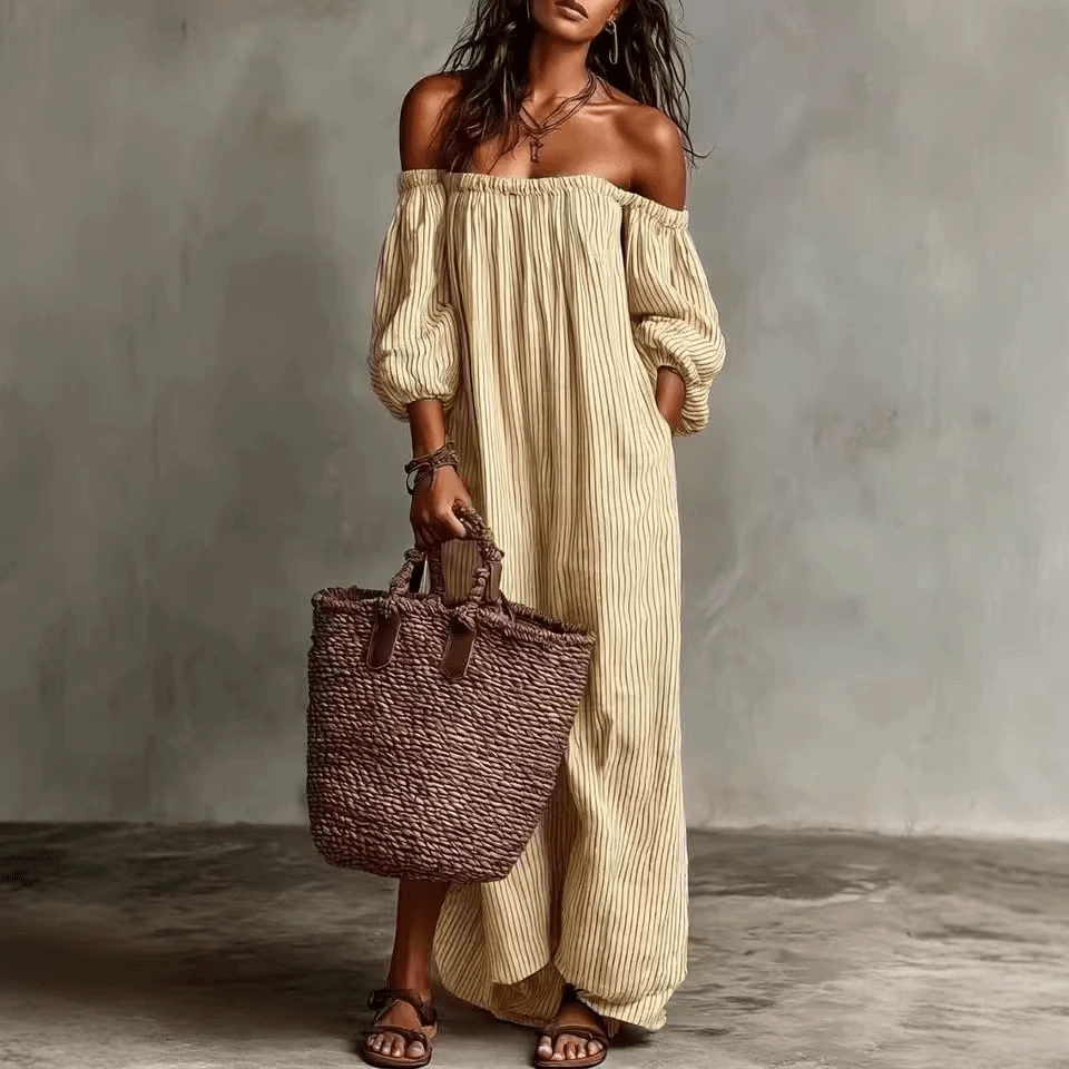Vestido Maxi Boho Sem Alças Sem Esforço - | Benedita Lisboa