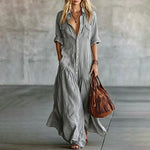Vestido Maxi Casual de Camisa com Botões e Bolsos - | Benedita Lisboa