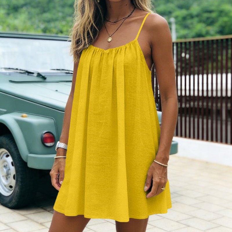 Vestido Mini Cami Sem Costas com Pregas - | Benedita Lisboa