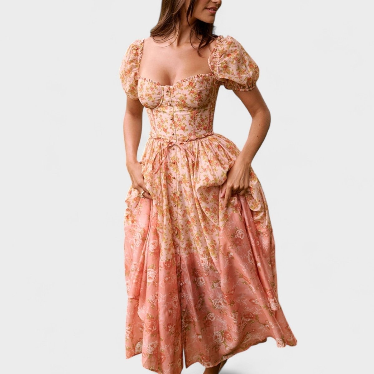 Vestido Valentina Floral Coral - | Benedita Lisboa