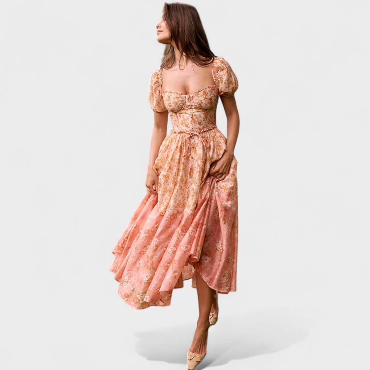 Vestido Valentina Floral Coral - | Benedita Lisboa