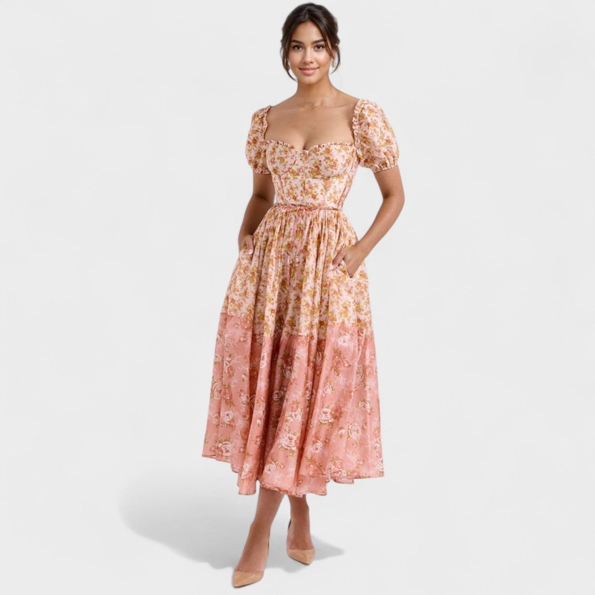 Vestido Valentina Floral Coral - | Benedita Lisboa