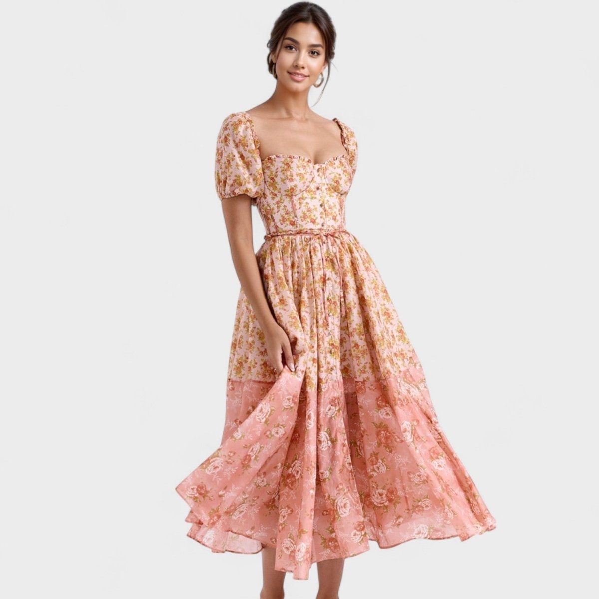 Vestido Valentina Floral Coral - | Benedita Lisboa