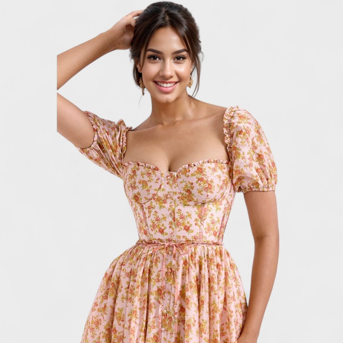 Vestido Valentina Floral Coral - | Benedita Lisboa