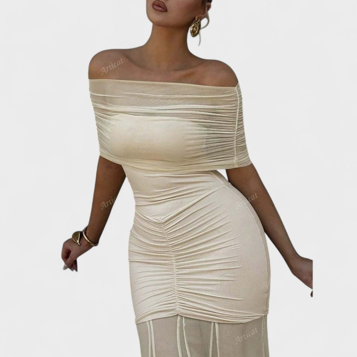 Vitoria™ | Vestido comprido de malha com ombros descobertos - | Benedita Lisboa