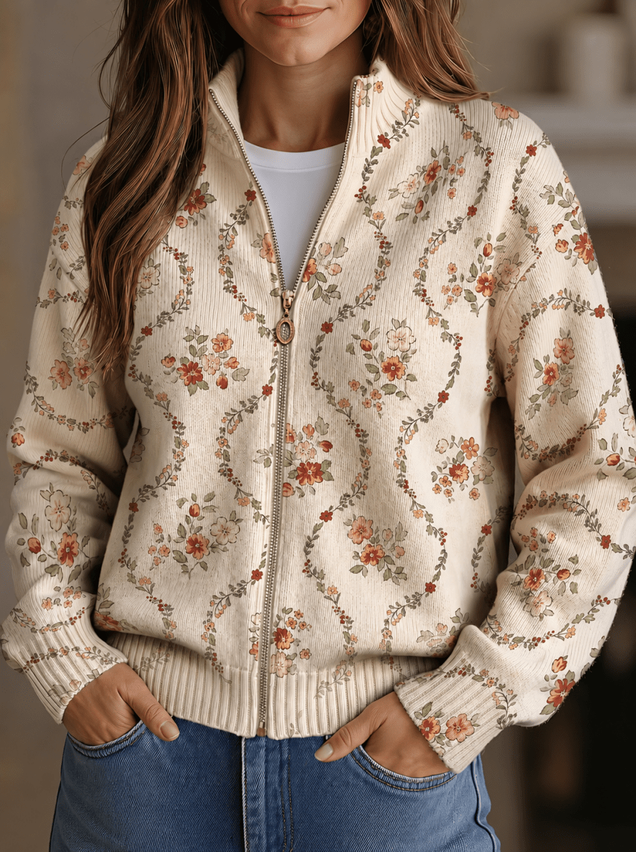 Vivienne™ | Estampado Delicado de Flores Trepadeiras em Creme - | Benedita Lisboa