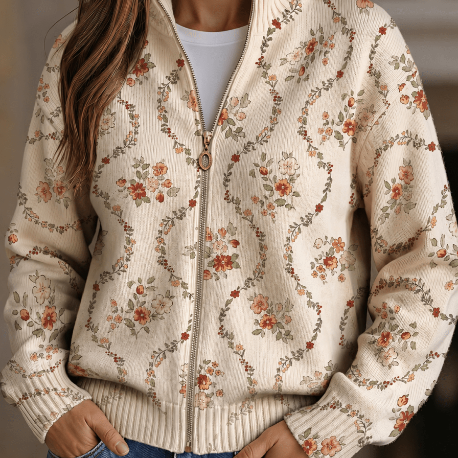 Vivienne™ | Estampado Delicado de Flores Trepadeiras em Creme - | Benedita Lisboa