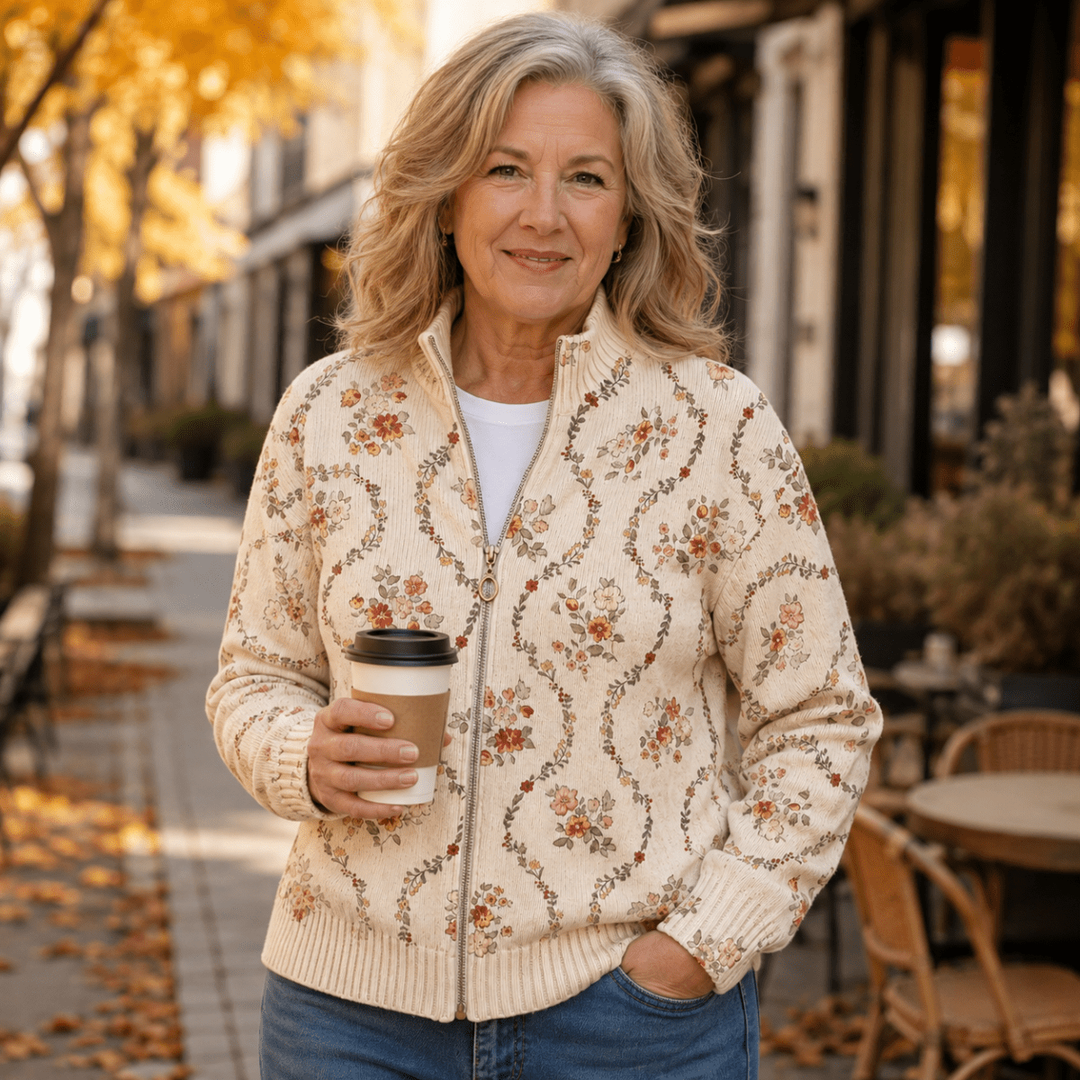 Vivienne™ | Estampado Delicado de Flores Trepadeiras em Creme - | Benedita Lisboa