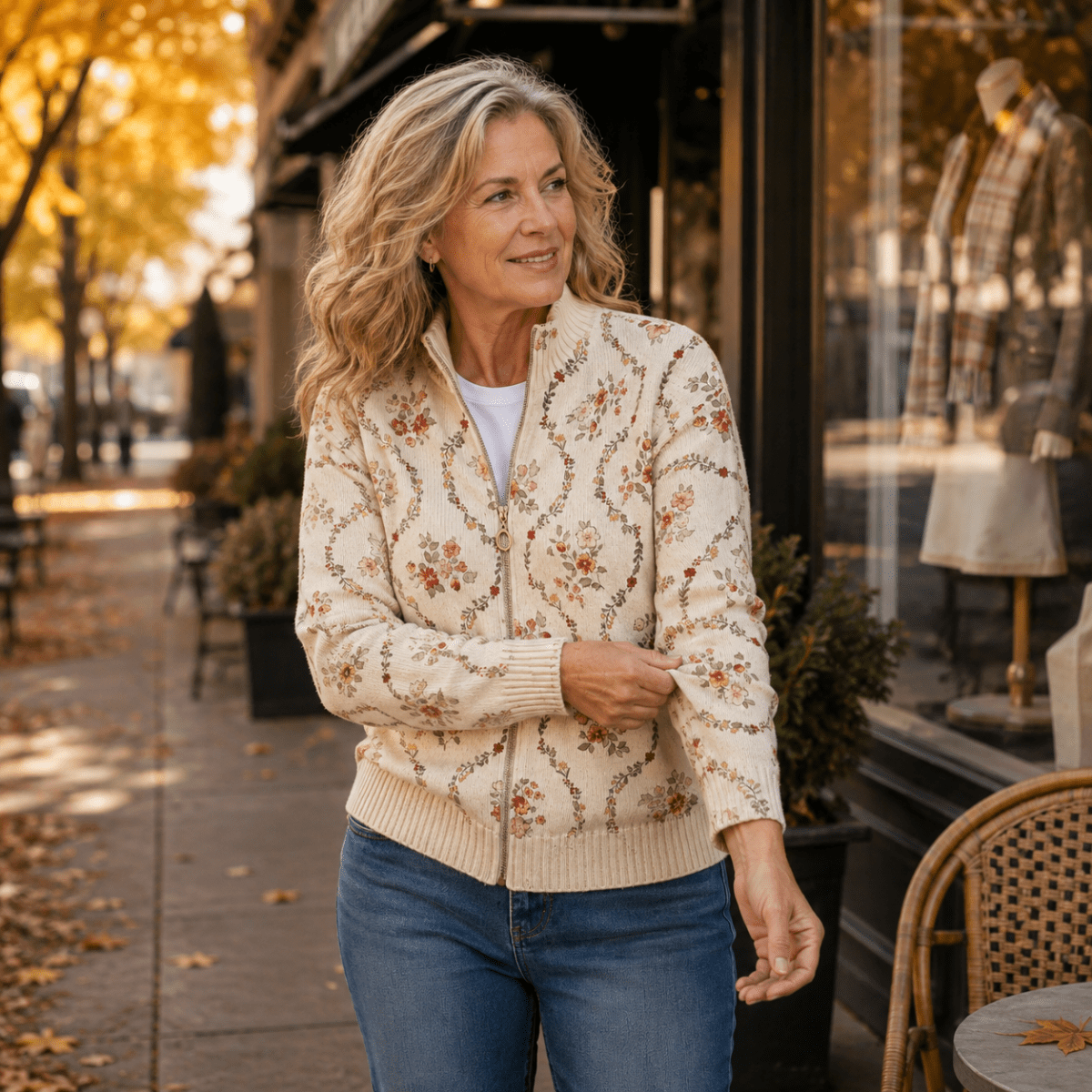 Vivienne™ | Estampado Delicado de Flores Trepadeiras em Creme - | Benedita Lisboa