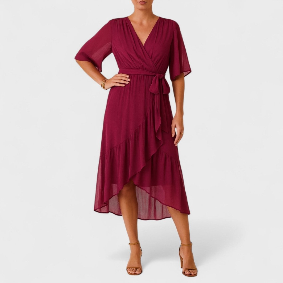 Yalina™ | Vestido elegante à volta da cintura com cintura ajustável - | Benedita Lisboa