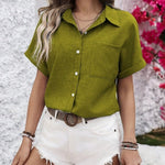 Zandra™ | Blusa de Botão de Manga Curta Confortável - Blouse | Benedita Lisboa