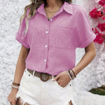 Zandra™ | Blusa de Botão de Manga Curta Confortável - Blouse | Benedita Lisboa