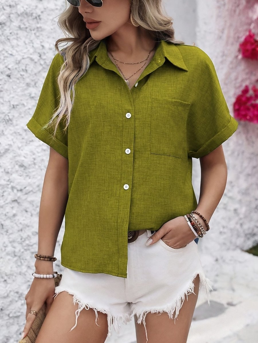 Zandra™ | Blusa de Botão de Manga Curta Confortável - Blouse | Benedita Lisboa